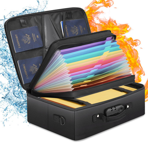 Fireproof Document Bag With Lock, Important Document Organizer Waterproof Document Safe File Organizer Box Money Bag File Storage Portable Travel File Safe For Documents File Certificate Home Office