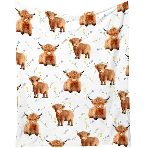 Highland Cow Blanket Gifts - 40x50 Inches Cute Throw Blanket for Girls & Boys - White Soft Fuzzy Plush Blankets for Couch, Sofa