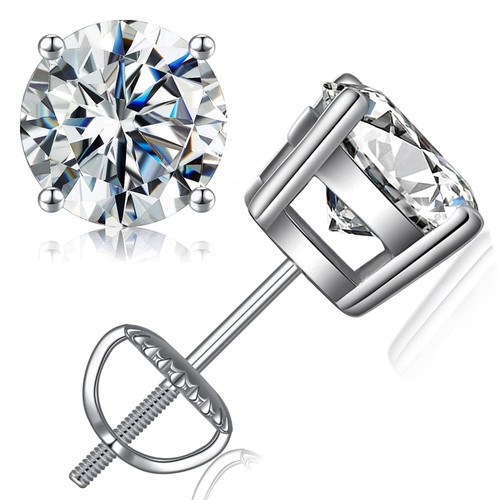 Ctarlitu Moissanite Stud Earrings, 0.2CT-4.0CT /Pair D Color VVS1 Brilliant Lab Created Diamond Earrings 925 Sterling Silver Screw Back Stud Earrings Moissanite Earrings for Women Men (0.2carat/pair, White Gold)