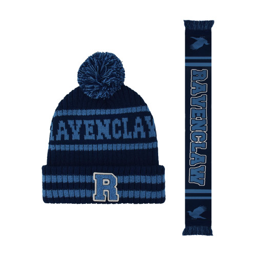 Harry Potter Beanie Hat and Scarf Set, Hogwarts Collegiate Winter Knit Cap with Cuff and Pom, Ravenclaw, One Size Harry Potter Beanie Hat and Scarf Set, Hogwarts Collegiate Winter Knit Cap with Cuff and Pom, Ravenclaw, One Size