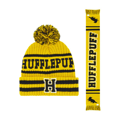 Harry Potter Beanie Hat and Scarf Set, Hogwarts Collegiate Winter Knit Cap with Cuff and Pom, Hufflepuff, One Size Harry Potter Beanie Hat and Scarf Set, Hogwarts Collegiate Winter Knit Cap with Cuff and Pom, Hufflepuff, One Size