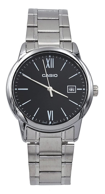 Casio MTP-V002D-1B3 Men's Standard Analog Stainless Steel Date Roman Black Dial Watch