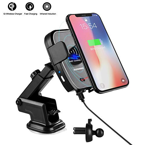 Qi Wireless Car Charger Mount, CLEEBOURG Infrared Automatic Induction Car Charging Holder Fast Wireless Phone Holder Air Vent Charging Bracket for iPhone XR XS Max X 8 8+ Samsung All Qi Enabled Phones Qi Wireless Car Charger Mount, CLEEBOURG Infrared Automatic Induction Car Charging Holder Fast Wireless Phone Holder Air Vent Charging Bracket for iPhone XR XS Max X 8 8+ Samsung All Qi Enabled Phones