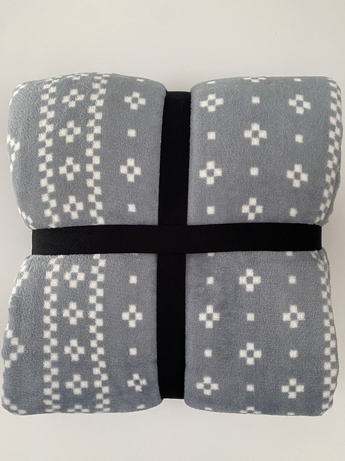 Berkshire Blanket LusterSoft Velvetloft Throw Foggy Blue Grey Fairisle