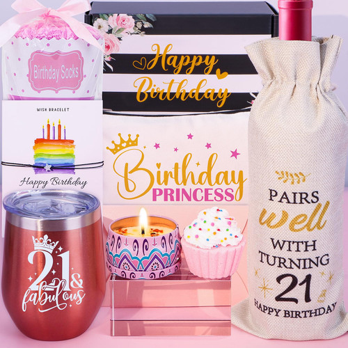 21st Birthday Gifts for Her, Happy 21st Birthday Gifts for Women 21st Birthday Gift Idea for Daughter Best Friend Female Niece Sister, 21st Birthday Gift Basket Birthday Presents for 21 Year Old Girl