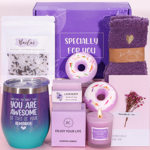 Birthday Gifts for Women, Purple Relaxation Spa Gift Basket Set Unique Female Gift Ideas, Christmas Gifts for Mom Her Sister Best Friend Wife Grandma Girlfriend Coworker, Lavender Bday Pampering Gift