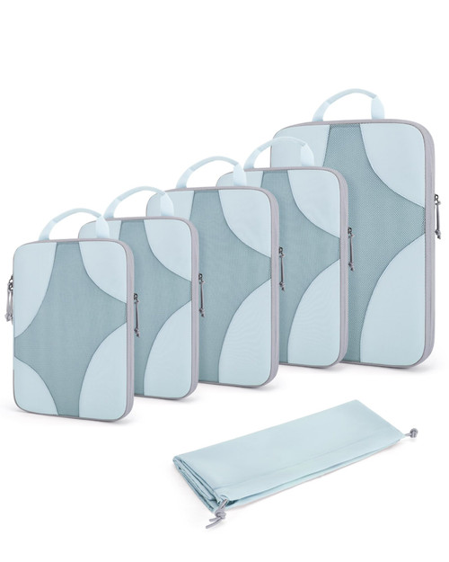 Compression Packing Cubes for travel, BAGSMART 6 Set Packing Cubes for Carry on Suitcases, Compression Suitcase Organizers Bag Set for Travel Essentials, Lightweight Packing Organizers, Sky Blue