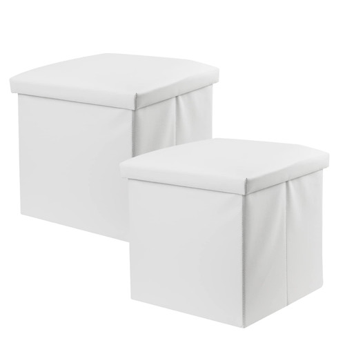 Storage Ottoman, 15 Inches Folding Storage Ottoman Foot Rest Stool, 2PS White Short Ottoman Stool, Ottoman Foot Rest with Storage for Bedroom, Hall, Entryway