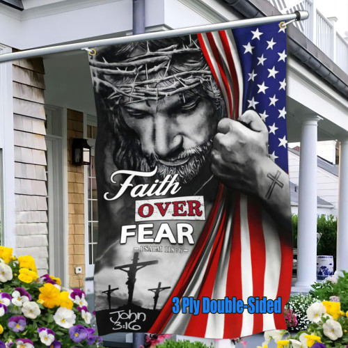 Aroxtms Faith Over Fear Flag 3Ply Christian Jesus American Flags for Outside 3x5 Double Sided Christian Jesus Easter Flag Outdoor House Yard Decorations Patriotic God Flag Banner Christian Gifts