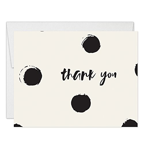 Modern Polka Dot Thank You Cards with Envelopes ( Pack of 50 ) 30th Birthday Anniversary Retirement Office Party Thank You Black & White Blank Folded Thanks Notecards Excellent Value Notes VT0045