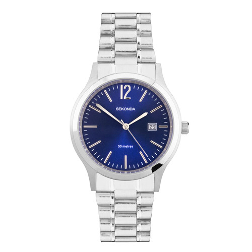 Sekonda Men's Quartz Watch with Blue Dial Analogue Display and Silver Stainless Steel Bracelet 3728.71, Blue/Silver, Bracelet