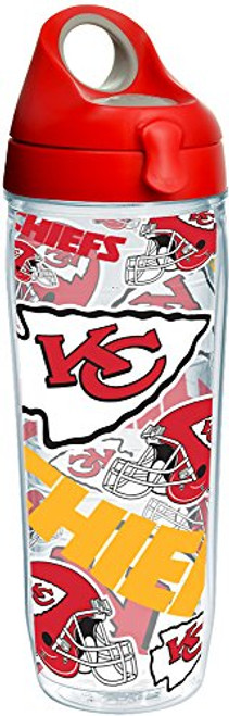 Tervis 1247845 NFL Kansas City Chiefs All Over Tumbler with Wrap and Red with Gray Lid 24oz Water Bottle, Clear Tervis 1247845 NFL Kansas City Chiefs All Over Tumbler with Wrap and Red with Gray Lid 24oz Water Bottle, Clear