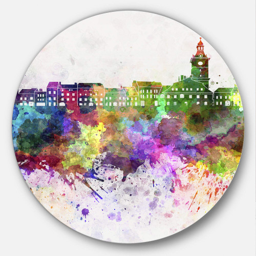 Designart Brasov Skyline Cityscape Metal Artwork-Disc of 23 inch, 23'' H x 23'' W x 1'' D 1P, Purple/Yellow/Red/Pink Designart Brasov Skyline Cityscape Metal Artwork-Disc of 23 inch, 23'' H x 23'' W x 1'' D 1P, Purple/Yellow/Red/Pink