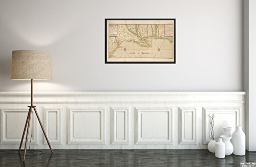 1726 Map Alabama|Mississippi|Texas|Louisiana Carte de la Coste de la Louisiane, Depuis la Baye de|Historic Antique Vintage Reprint|Ready to Frame