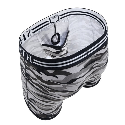 SHEATH Men's 4.0 Polyester Camo Dual Pouch Boxer Briefs, Gray - Small (26-28")