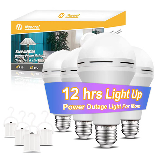 Neporal LITE Emergency Rechargeable Light Bulbs A19, Light Up to 48 hrs, Battery Operated Light Bulb, 5000K E26 LED Bulb, Emergency Lights for Home Power Failure (15, Watts) Neporal LITE Emergency Rechargeable Light Bulbs A19, Light Up to 48 hrs, Battery Operated Light Bulb, 5000K E26 LED Bulb, Emergency Lights for Home Power Failure (15, Watts)