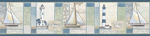 Chesapeake DLR53543B Mashpee Blue White Crossing Wallpaper Border