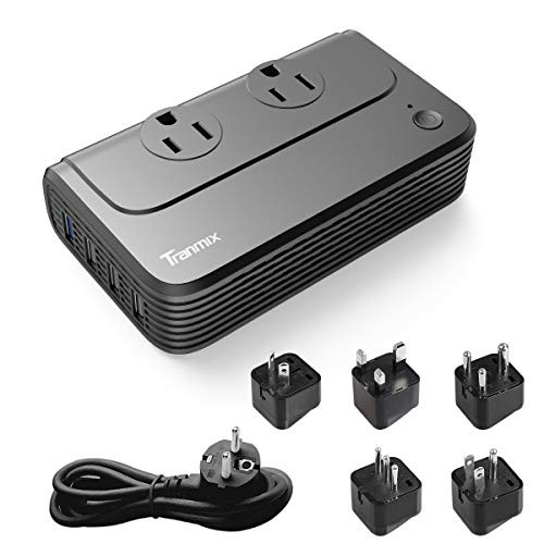 Tranmix Universal Travel Power Adapter 2000 Watt Step Down 220V to 110V Voltage Converter with 6A 4-Port USB Quick Charging International Plug Adapter for UK European (Use for US appliances Overseas)