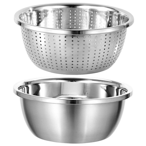 TIDTALEO 1 Set stainless steel soup bowl mixing bowl colander strainer basket rice washing bowl kitchen strainer bowl washing colander bowl metal colander fruit household Vegetable bowl