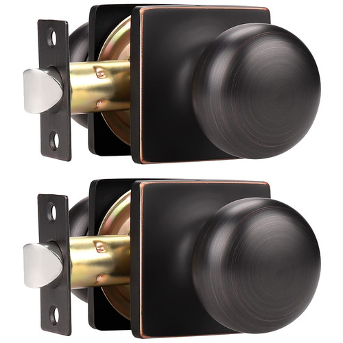 GOBEKOR 2 Pack Passage Door Knobs Oil Rubbed Bronze Keyless Interior Door Knob with Lock Square Closet Door Knobs Stainless Steel Passage Knob