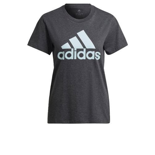 adidas Women's Standard Loungewear Essentials Logo Tee, Dark Grey Heather/Almost Blue, Large