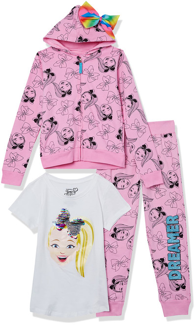 JoJo Siwa Boys Hoodie Jogger Sweatpant Tee 3 Piece Bundle Set T-Shirt, Pink, 18 US