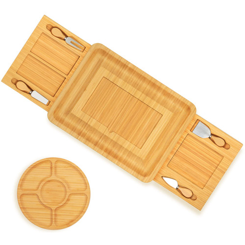 Large Charcuterie Boards Set for Christmas Gifts, Bamboo Cheese Board and Knife Set with Round Cheese Platter, Charcuterie Board Cheeseboard Cheese Plate Tray for Wedding Housewarming Gifts Large Charcuterie Boards Set for Christmas Gifts, Bamboo Cheese Board and Knife Set with Round Cheese Platter, Charcuterie Board Cheeseboard Cheese Plate Tray for Wedding Housewarming Gifts