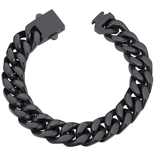 Men's 316L Stainless Steel Bracelet Black Plated Cuban Curb Chain Link Bracelet for Men 12mm 21cm Men's 316L Stainless Steel Bracelet Black Plated Cuban Curb Chain Link Bracelet for Men 12mm 21cm