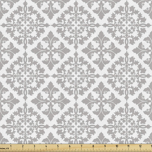 Ambesonne Grey Fabric by The Yard, Antique Victorian Floral Retro Patterns in Modern Graphic Print Old Fashioned Art, Decorative Fabric for Upholstery and Home Accents, 2 Yards, Gray White