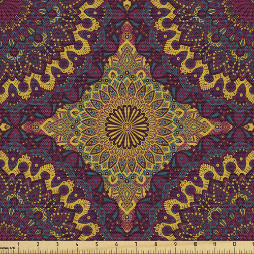 Ambesonne Moroccan Fabric by The Yard, Oriental Art Style Mandala Motifs Vintage Design Inspirations, Decorative Fabric for Upholstery and Home Accents, 2 Yards, Petrol Blue