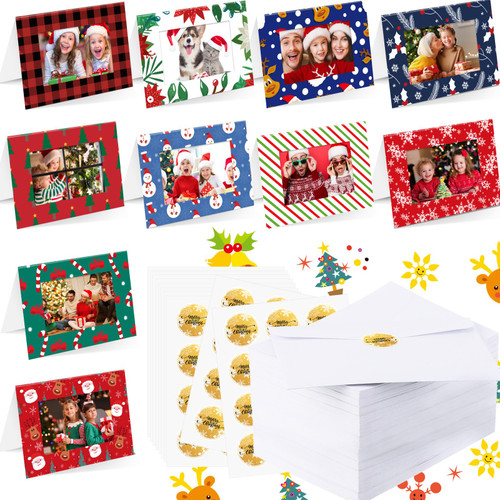 Zhanmai 150 Set Christmas Photo Frame Greeting Cards with Envelopes and Stickers Christmas Cute Holiday Gift Card Set Holder Vintage Christmas Cards Assortment for 4" x 6" Photos Zhanmai 150 Set Christmas Photo Frame Greeting Cards with Envelopes and Stickers Christmas Cute Holiday Gift Card Set Holder Vintage Christmas Cards Assortment for 4" x 6" Photos