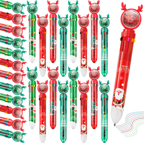 Zhanmai 48 Pcs Christmas Ballpoint Pen Retractable Christmas Multicolor Ballpoint Pens for Kids 10 in 1 Writing Pens for Christmas Office School Students Children