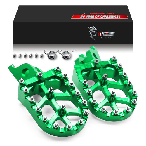 MZS Dirt Bike Foot Pegs, CNC Motocross Wide Footpeg MX Footrest Rest Pedal Green Compatible with KX250F 06-18 | KX250 19-22 | KX450F 07-18 | KX450 19-22 | KX250X 21-22 | KX450X 21-22 | KLX450R 08-13