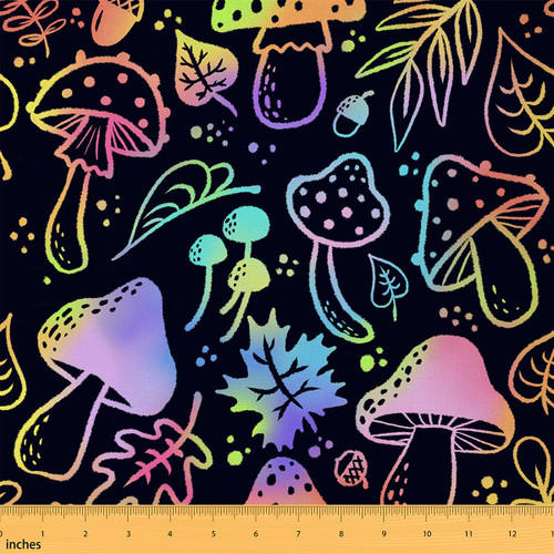 Cartoon Mushroom Waterproof Fabric by The Yard Purple Blue Ombre Plant Decorative Fabric for Upholstery and Home DIY Projects Glowing Polka Dots Print Outdoor Upholstery Fabric,3 Yards