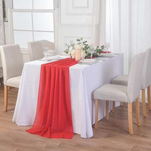6 Pack Red Chiffon Table Runner 10ft Sheer Table Runner Tulle Table Runner 29x120 Inches Romantic Table Runner for Wedding Table Decorations