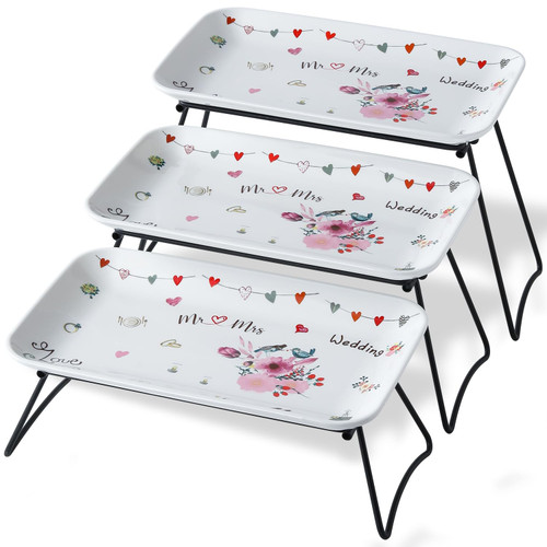 HAPPY KIT 3 Tier Serving Tray Platter Cupcake Stand 12 Inches Porcelain Platters Wedding,Tea Parties, Kitchen Decor, Tiered Serving Trays for Party Wedding Theme