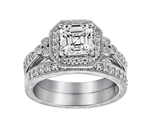 Amazon Collection Platinum-Plated Sterling Silver Antique Ring set with Asscher-Cut Infinite Elements Cubic Zirconia, Size 8