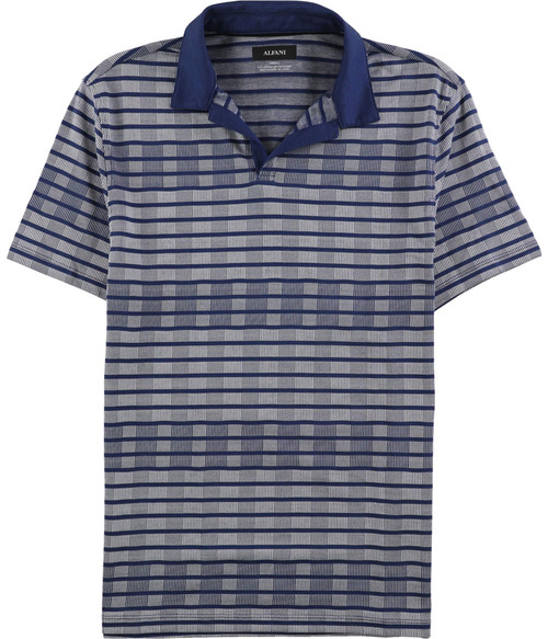 Alfani Mens Striped Rugby Polo Shirt, Blue, Small