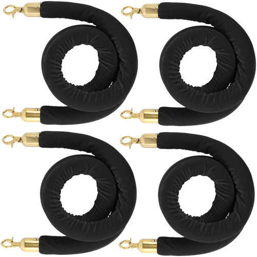 NINGWAAN 4 Pack 6.5 Feet Black Velvet Stanchion Rope, Crowd Control Rope Barrier with Golden Hook, Stanchion Queue Velvet Rope for Hotels, Movie Theaters, Grand Openings, Red Carpet