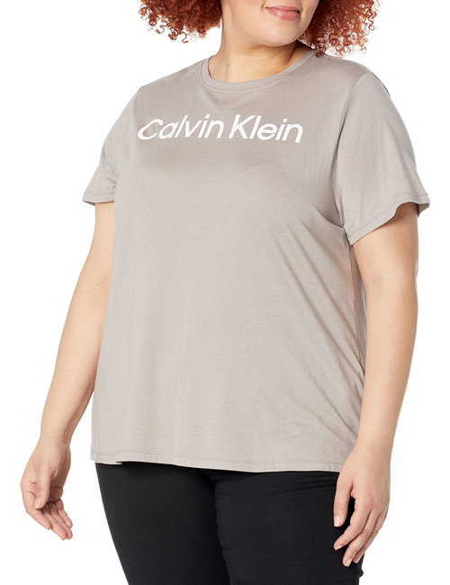 Calvin Klein Performance Women Plus Size Active Short Sleeve Comfort Stretch Tee, Moonrock, 2X