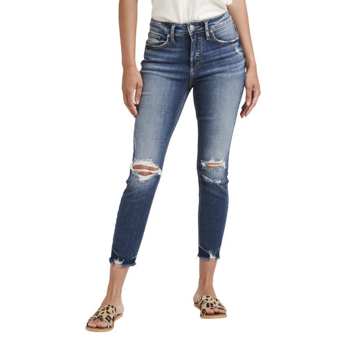 Silver Jeans Co. Women's Avery High Rise Curvy Fit Skinny Crop Jeans, Med Wash ECF382, 25W x 26L