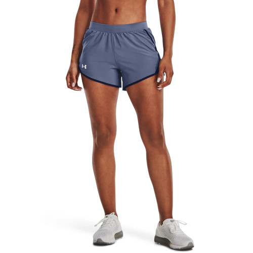 Under Armour womens Fly By 2.0 Running Shorts , (767) Aurora Purple / Midnight Navy / Reflective , Medium