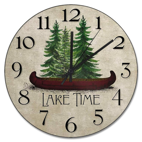 godblessign Lake Time Wall Clocks Cabin Wall Clock Lake House Large Wall Clocks Battery Operated 15 Inch Quiet Farmhouse Hanging Clock Retro Wall Decor for Bedroom Living Room Kitchen