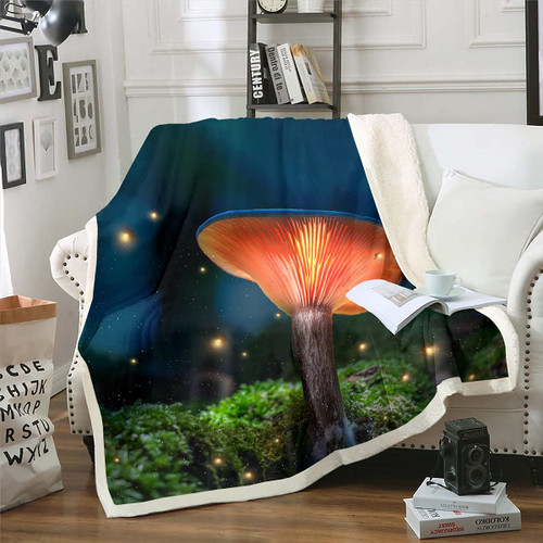 Mushrooms Fleece Throw Blanket Botanical Plants Sherpa Blanket for Kids Boys Girls Adult Natural Wild Fungus Plush Blanket Nature Lover Gift Fuzzy Blanket for Sofa Bed Couch,Fireflies Throw 50x60 Inch