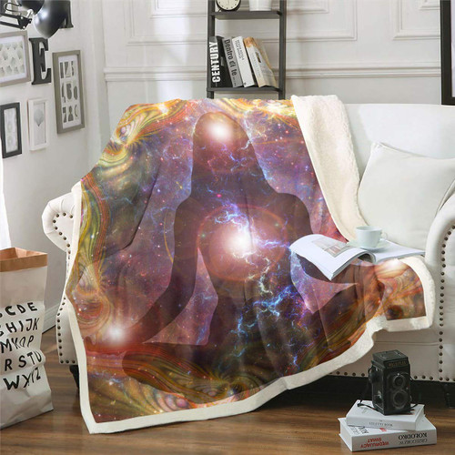 Feelyou Chakra Fleece Blanket Zen Spiritual Sherpa Blanket for Chair Sofa Couch Galaxy Plush Throw Blanket Breathable Decorative Starry Sky Fuzzy Blanket Room Decor Throw 50"x60"
