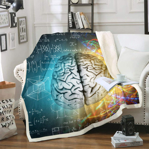 Feelyou Human Brain Sherpa Blanket Math Formula Fleece Blanket for Chair Sofa Couch Geometric Pattern Fuzzy Blanket Colorful Stripe Room Decor Throw 50"x60"