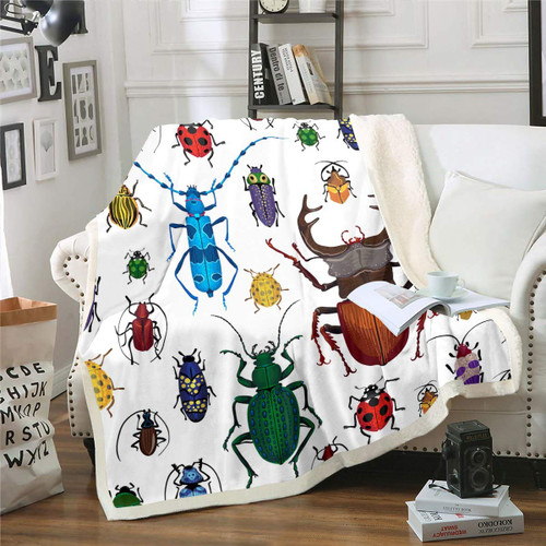 Feelyou Kids Bug Plush Throw Blanket Flying s Pattern Fleece Blanket for Couch Sofa Colorful Beetle Decor Sherpa Blanket Nature Animal Fuzzy Blanket Throw 50"x60"