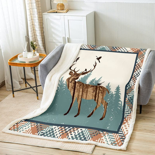 Cute Deer Fleece Throw Blanket Antlers Pattern Plush Blanket for Bed Sofa Couch Deer Hunting Wild Aniaml Sherpa Blanket Western Farmhouse Blue Brown Grid Fuzzy Blanket Room Decor Throw 50"x60" Cute Deer Fleece Throw Blanket Antlers Pattern Plush Blanket for Bed Sofa Couch Deer Hunting Wild Aniaml Sherpa Blanket Western Farmhouse Blue Brown Grid Fuzzy Blanket Room Decor Throw 50"x60"