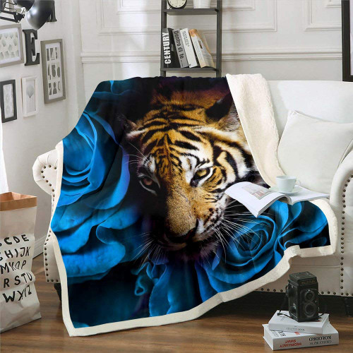 Adults Tiger Fleece Blanket African Safari Animals Sherpa Blanket Blanket Throw Boys Girls Teal Rose Floral Blanket Throw Tiger Head Jungle Wildlife Printed Fuzzy Blanket Sofa Decor Throw 50"x60"