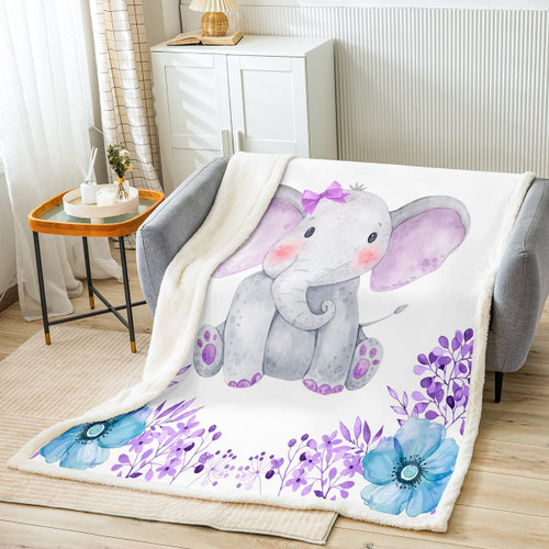 Kids Elephant Throw Blanket Cute Animal Bed Blanket Throw Size For Girls Boys Kawaii Room Decor, Flower Branches Fleece Blanket Cartoon Elephant Floral Sherpa Blanket For Bed Couch, Purple Blue Kids Elephant Throw Blanket Cute Animal Bed Blanket Throw Size For Girls Boys Kawaii Room Decor, Flower Branches Fleece Blanket Cartoon Elephant Floral Sherpa Blanket For Bed Couch, Purple Blue